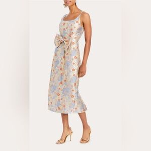 MESTIZA AUDREY METALLIC FLORAL PRINT MIDI MSRP$475